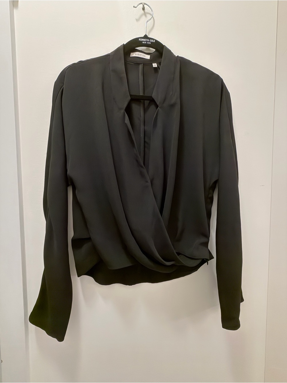 Babaton Black Draped Wrap-Front Blouse